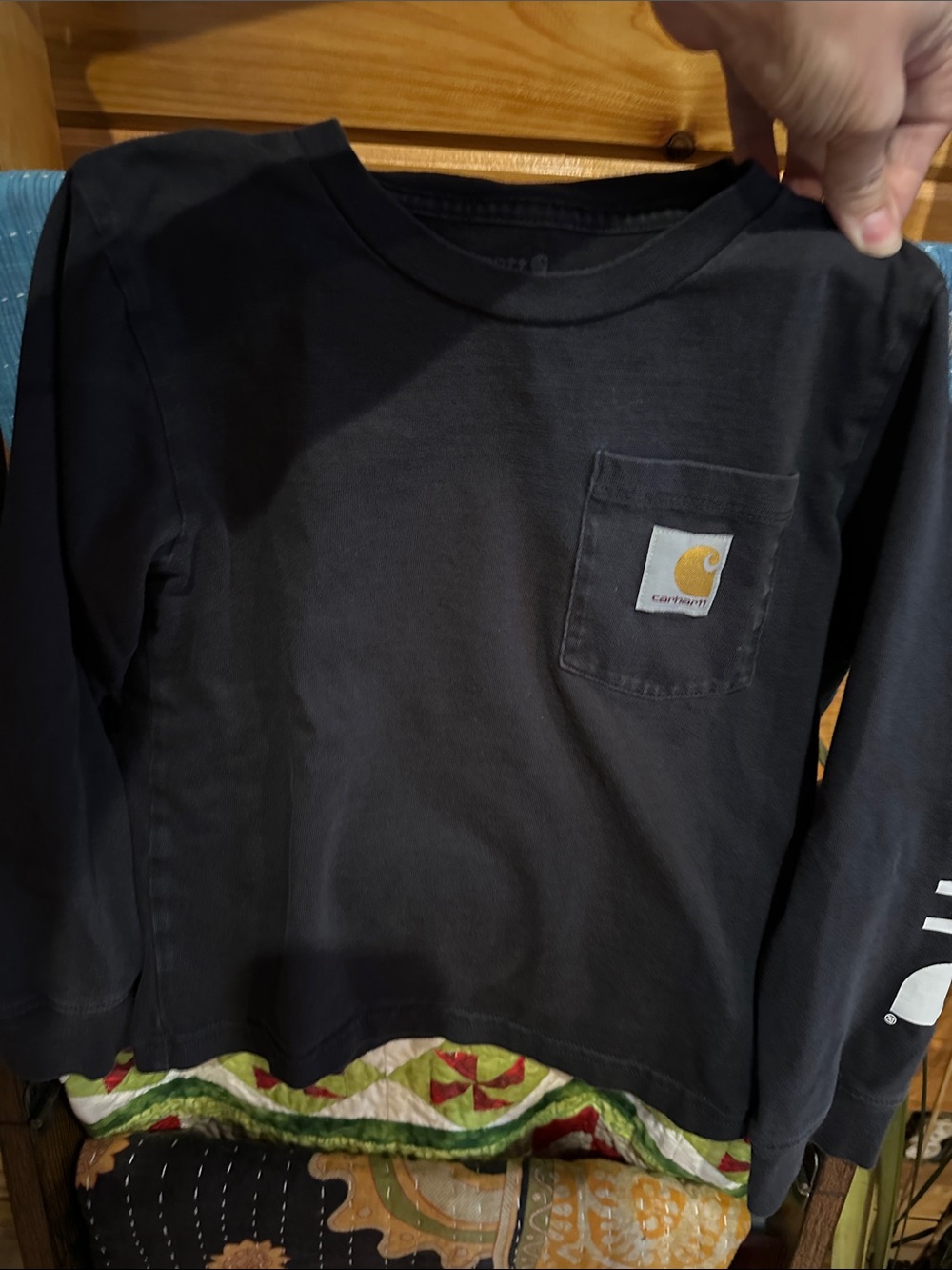 Carhartt Kids Long Sleeve Pocket Tee - Black with Gold Logo
